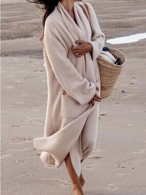 MANGO midi soft cozy thick ribbed oversized sweater coat